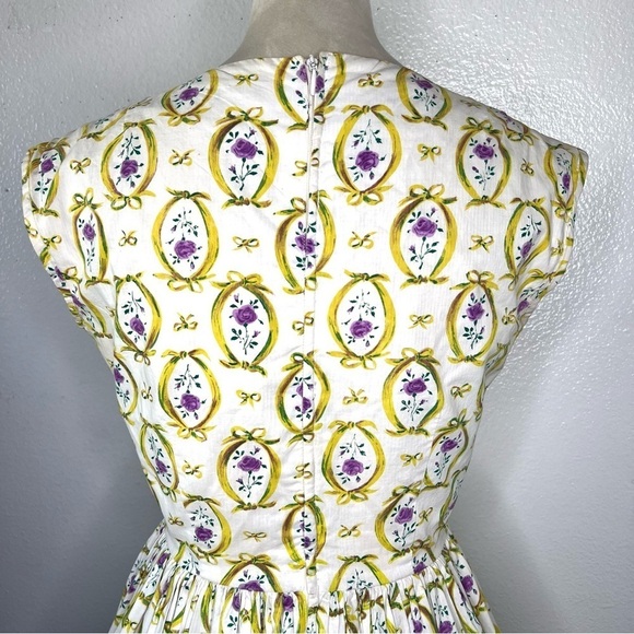 VINTAGE 1980s Fit & Flare Full A-Line Printed Floral Dress Back Zip Vtg 80s - Picture 8 of 11